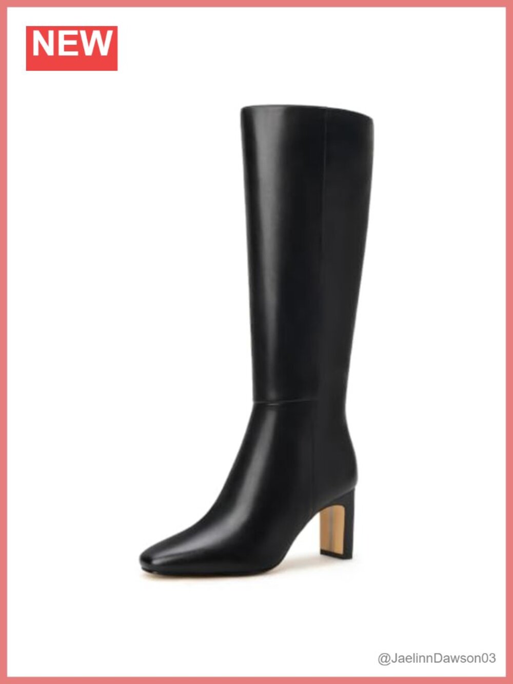 Women's Square Toe Knee High Block Heel Boots Faux Leather